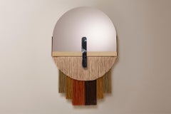 DOOQ Mid-Century Modern Souk Caramel Mirror in Natural Walnut, Green Marble&Silk