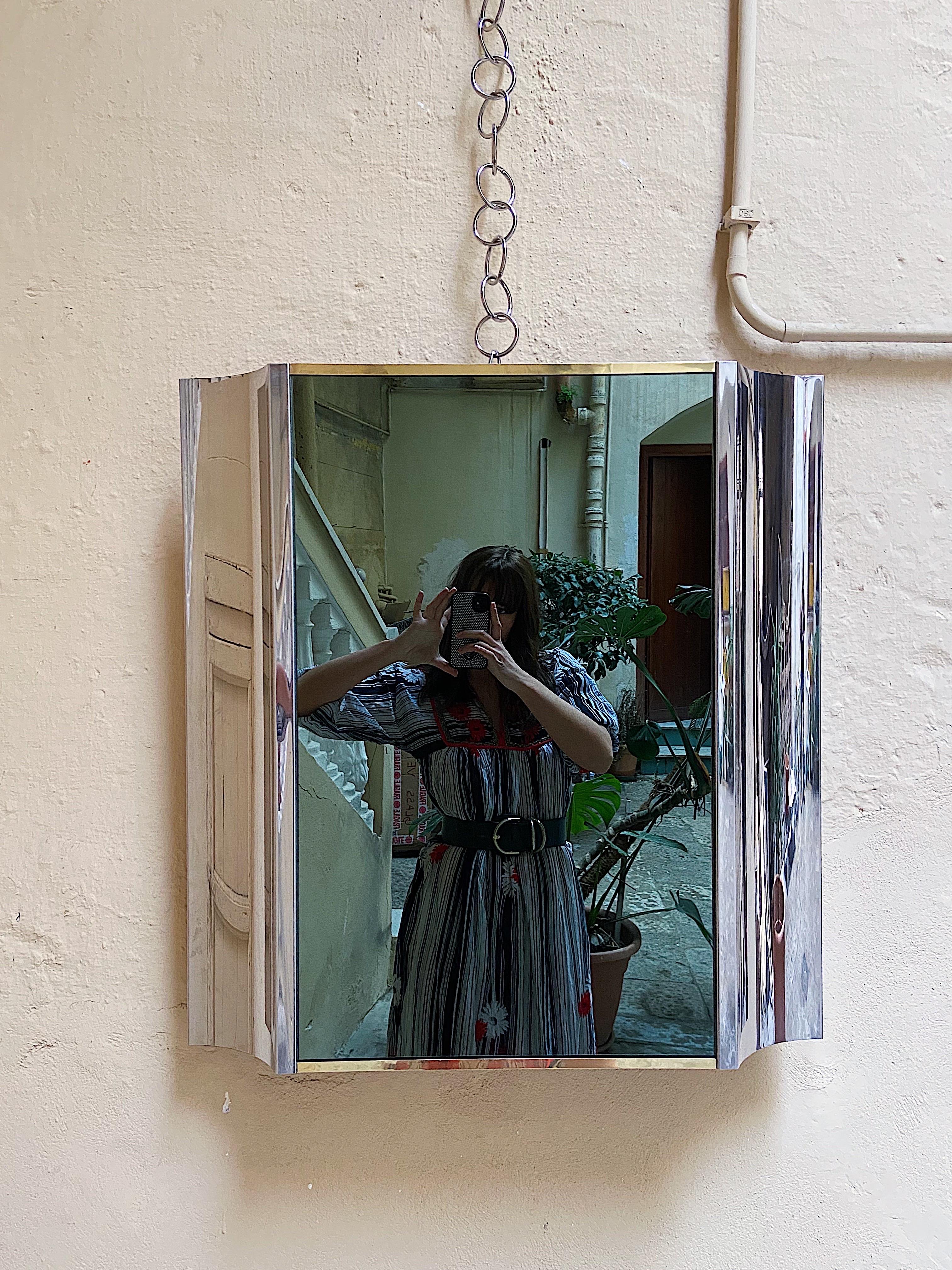 Italian Wall Mirror Designed by Willy Rizzo for Cidue Italy, 1970s For Sale