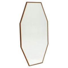 Vintage Wall Mirror, Eight Sided with Danish Modern Teak and Brass Frame