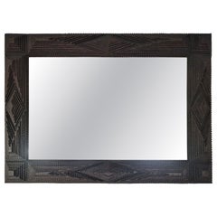 Wall Mirror Frame, Tramp Art Folk Art, richly carved, 1850s, Biedermeier Austria