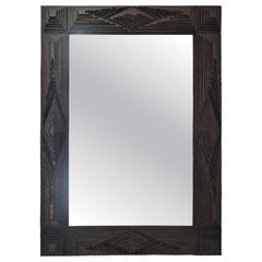 Wall Mirror Frame, Tramp Art Folk Art, richly carved, 1850s, Biedermeier Austria