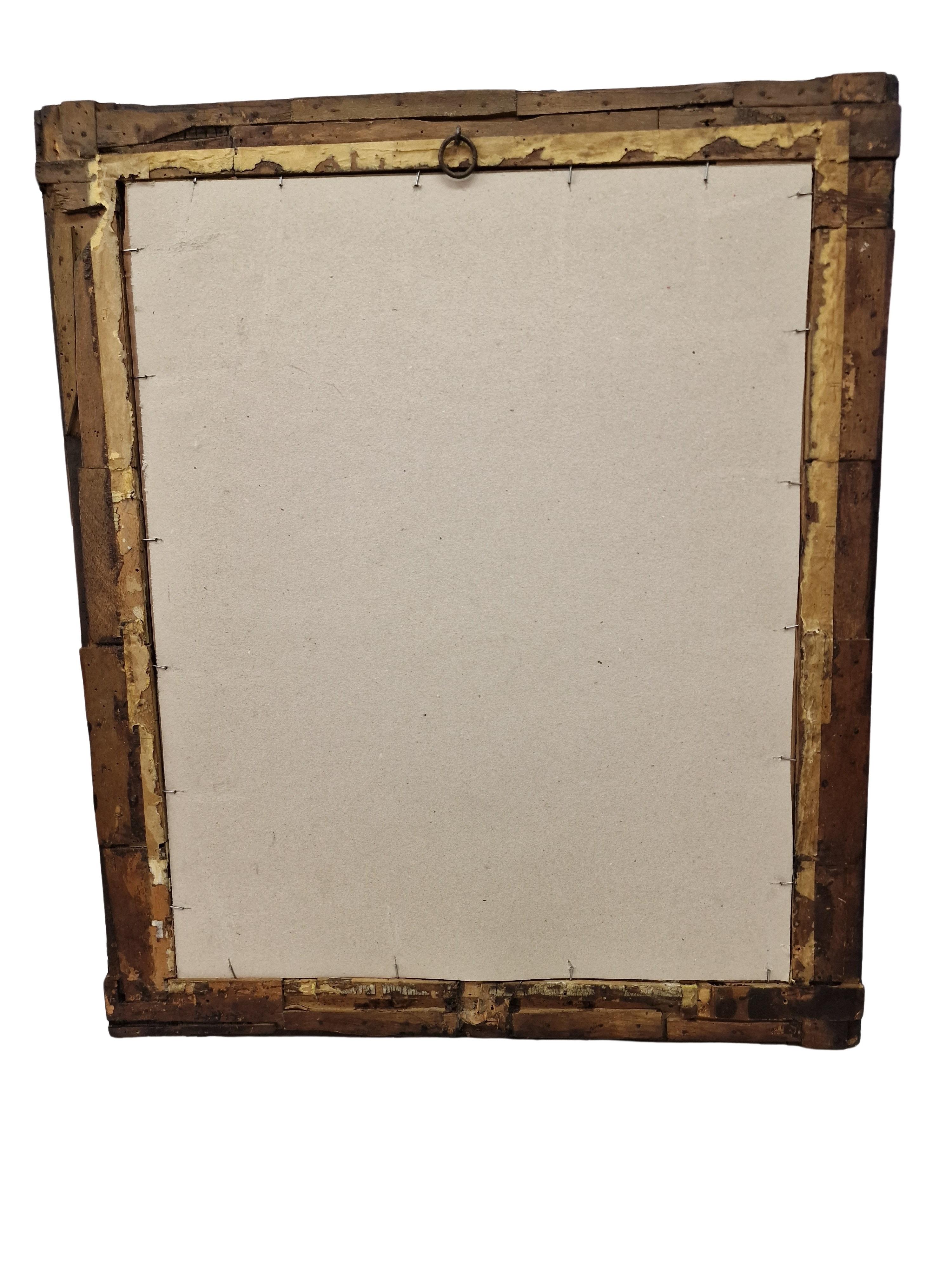 Wandspiegel, Rahmen, Tramp Art, Volkskunst, reich geschnitzt, 1870, Österreich (19. Jahrhundert)