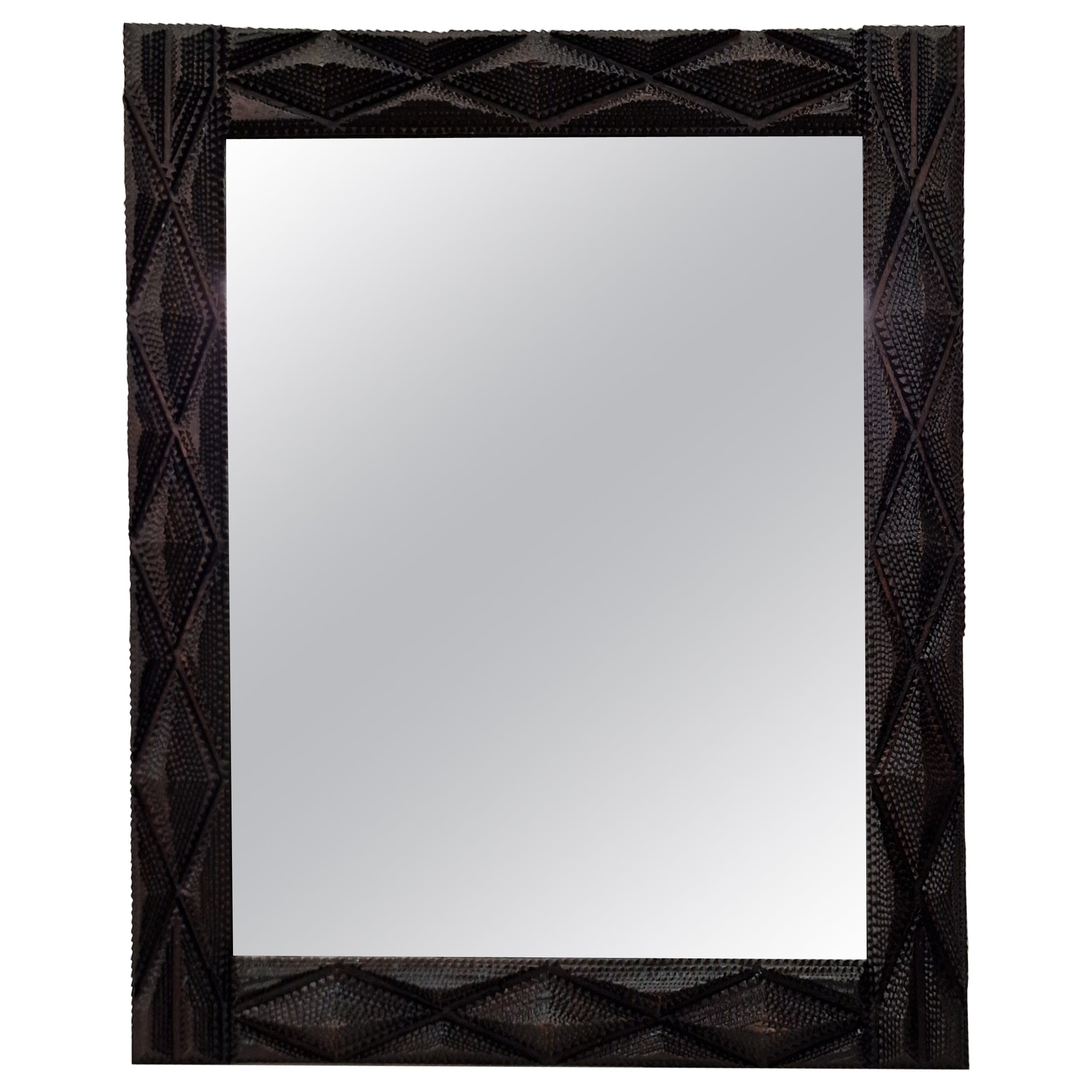 Wall Mirror, Frame, Tramp Art, Folk Art, richly carved, 1870, Austria