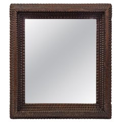 Wall Mirror Frame, Tramp Art Folk Art, richly carved, 1880s, Austria