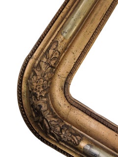 Decorative wall Mirror, Frame, wood stucco, gold, rounded edges, 1840s, Austria