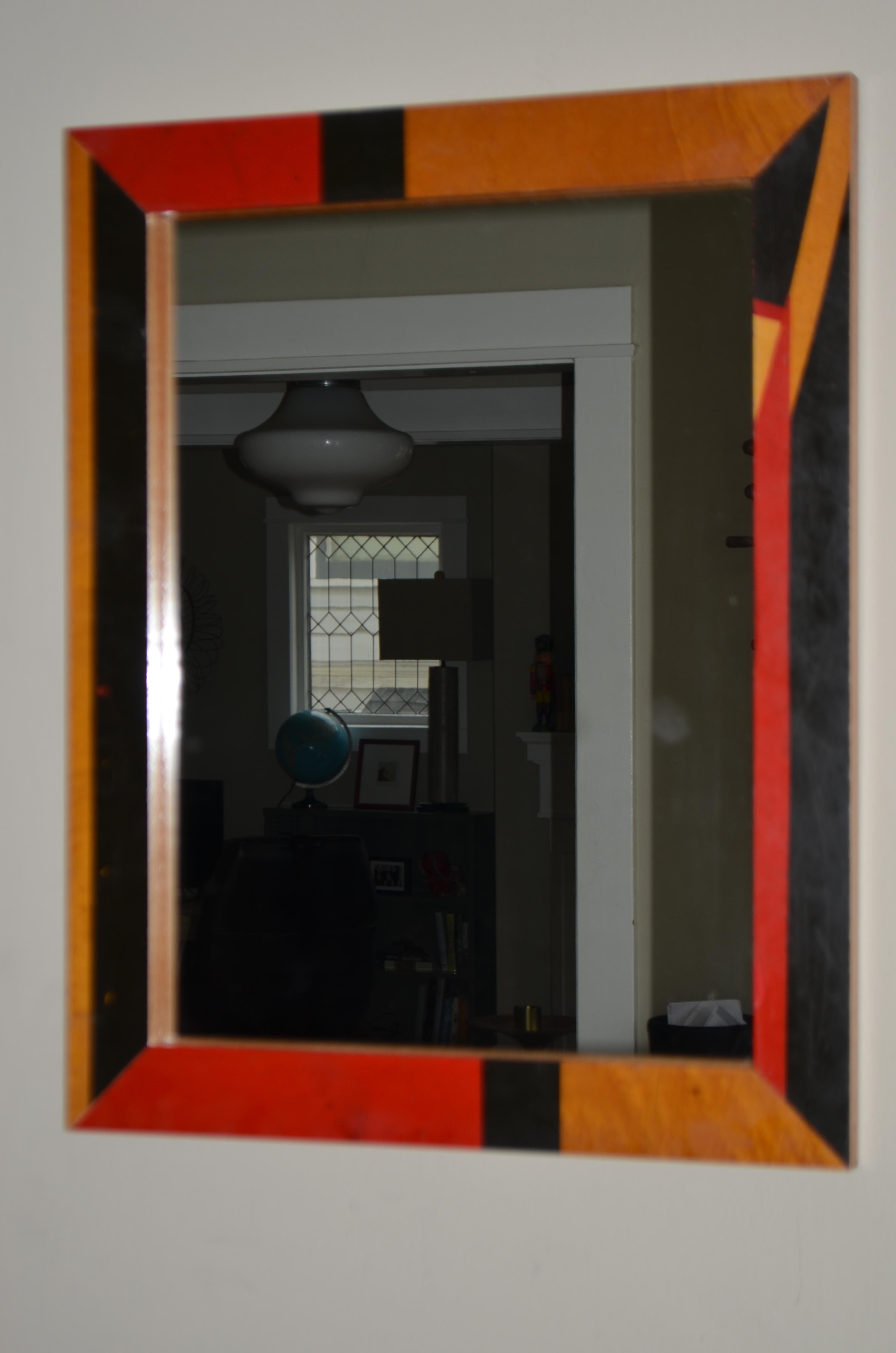 American Wall Mirror Framed in Maple Gym Flooring from a Hundred Year Old High School For Sale