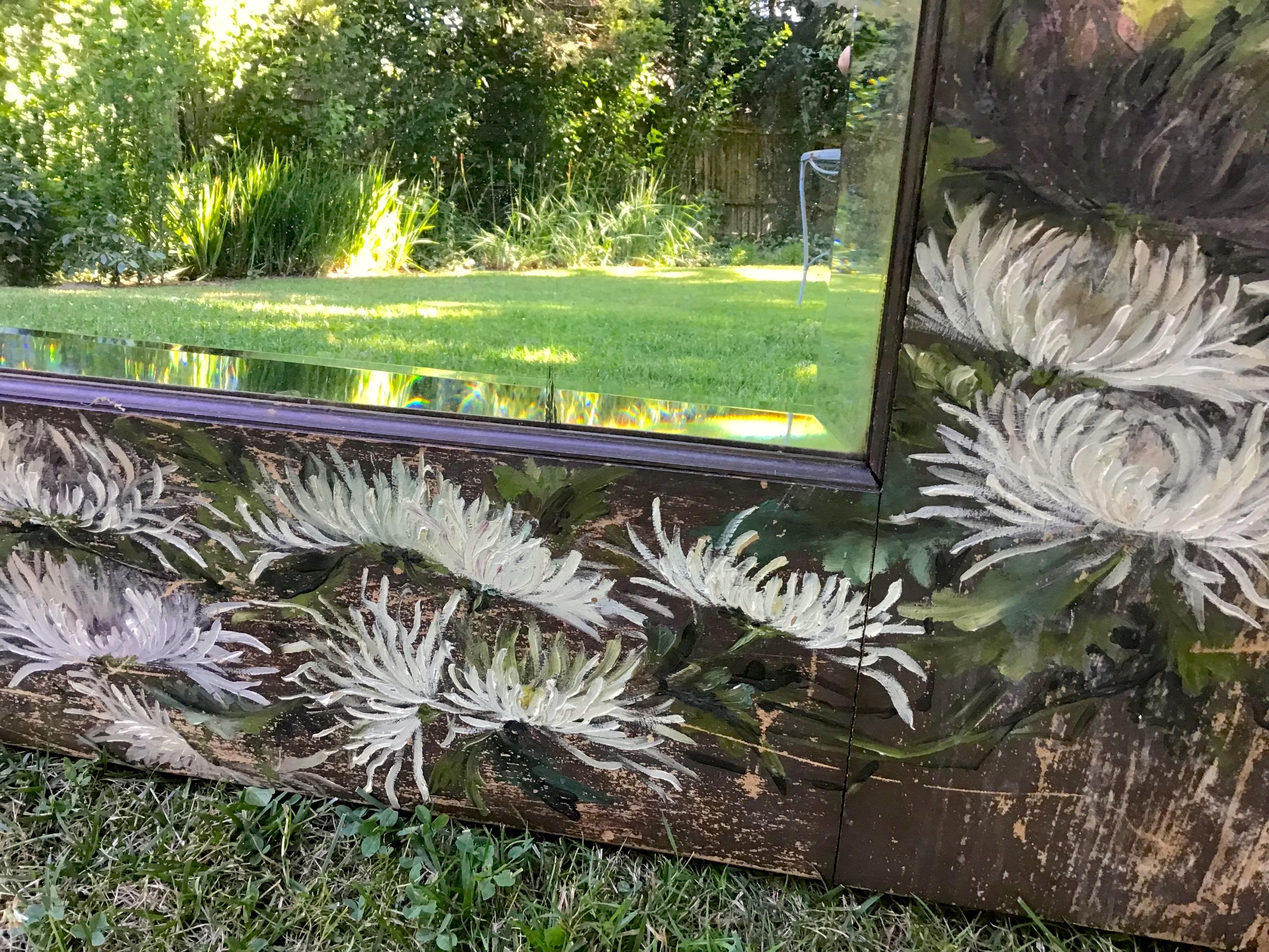 Antique Mirror Hand Painted Floral Cottage Chic Wall Mirror Rustic Barnboard 2