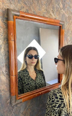 Wall Mirror in Bamboo and Brass Corners, Italy, 1970s