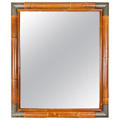 Wall Mirror in Bamboo and Brass Corners, Italy, 1970s