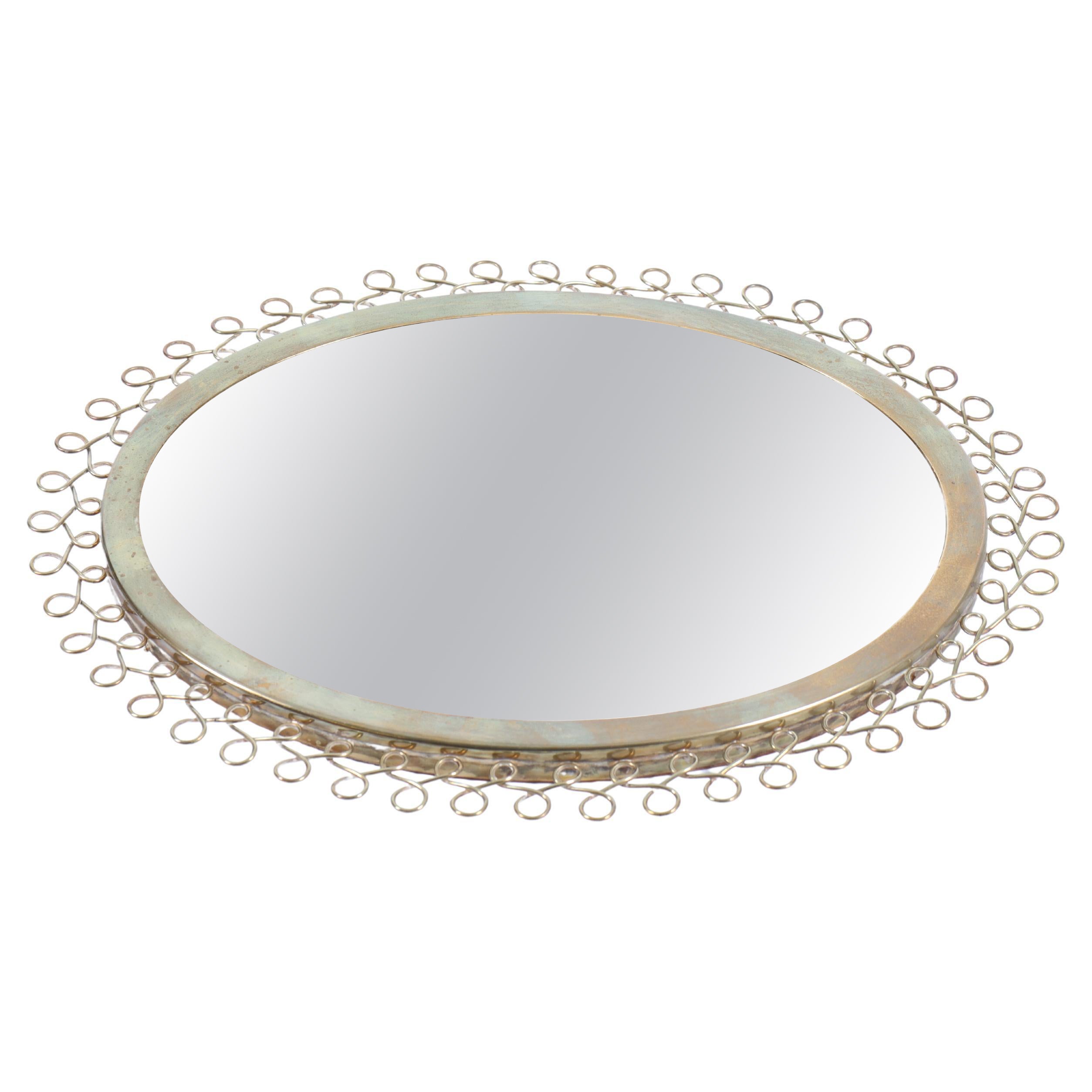 Espejo de pared en latón, Made in Denmark Años 50