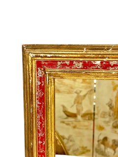1900s French Giltwood and Red Lacquered Wall Mirror