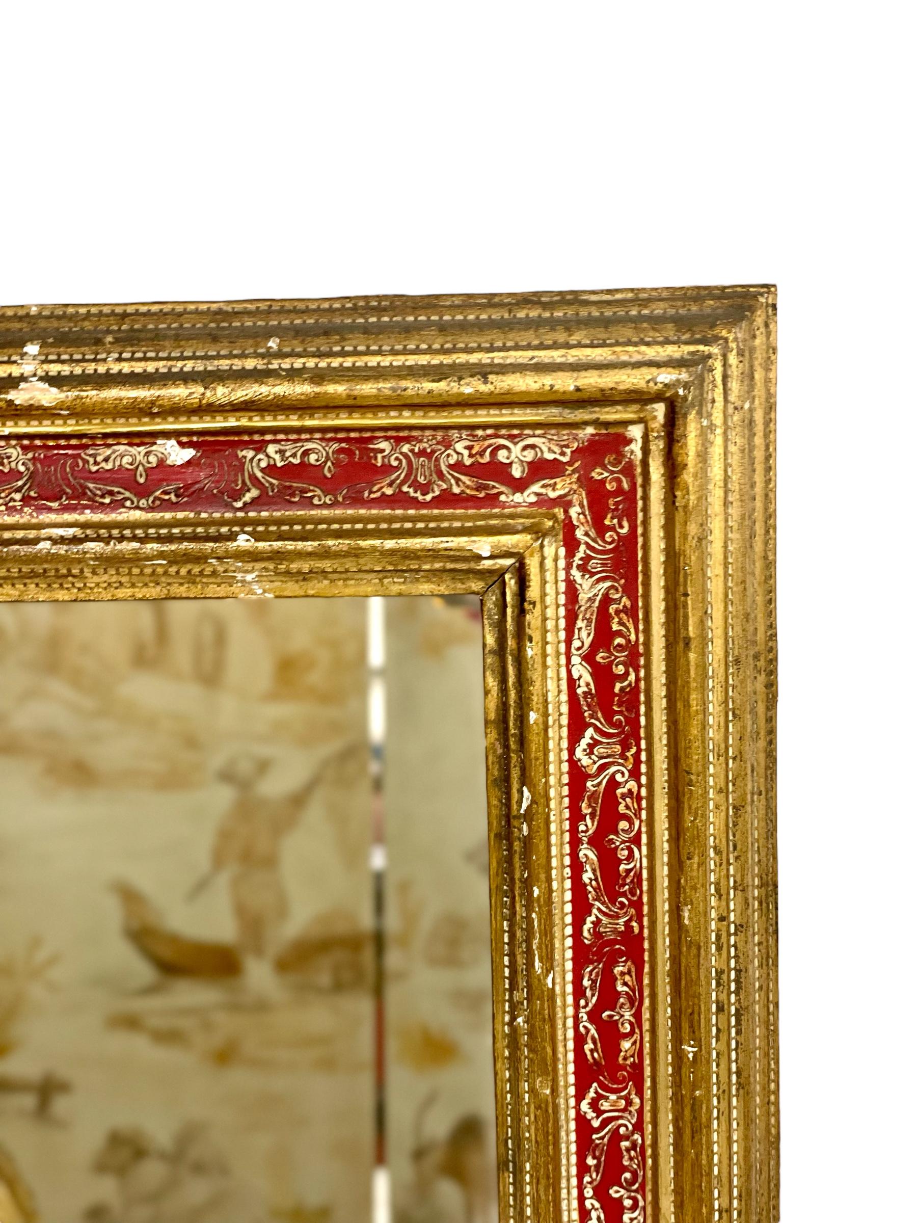20th Century 1900s French Giltwood and Red Lacquered Wall Mirror For Sale