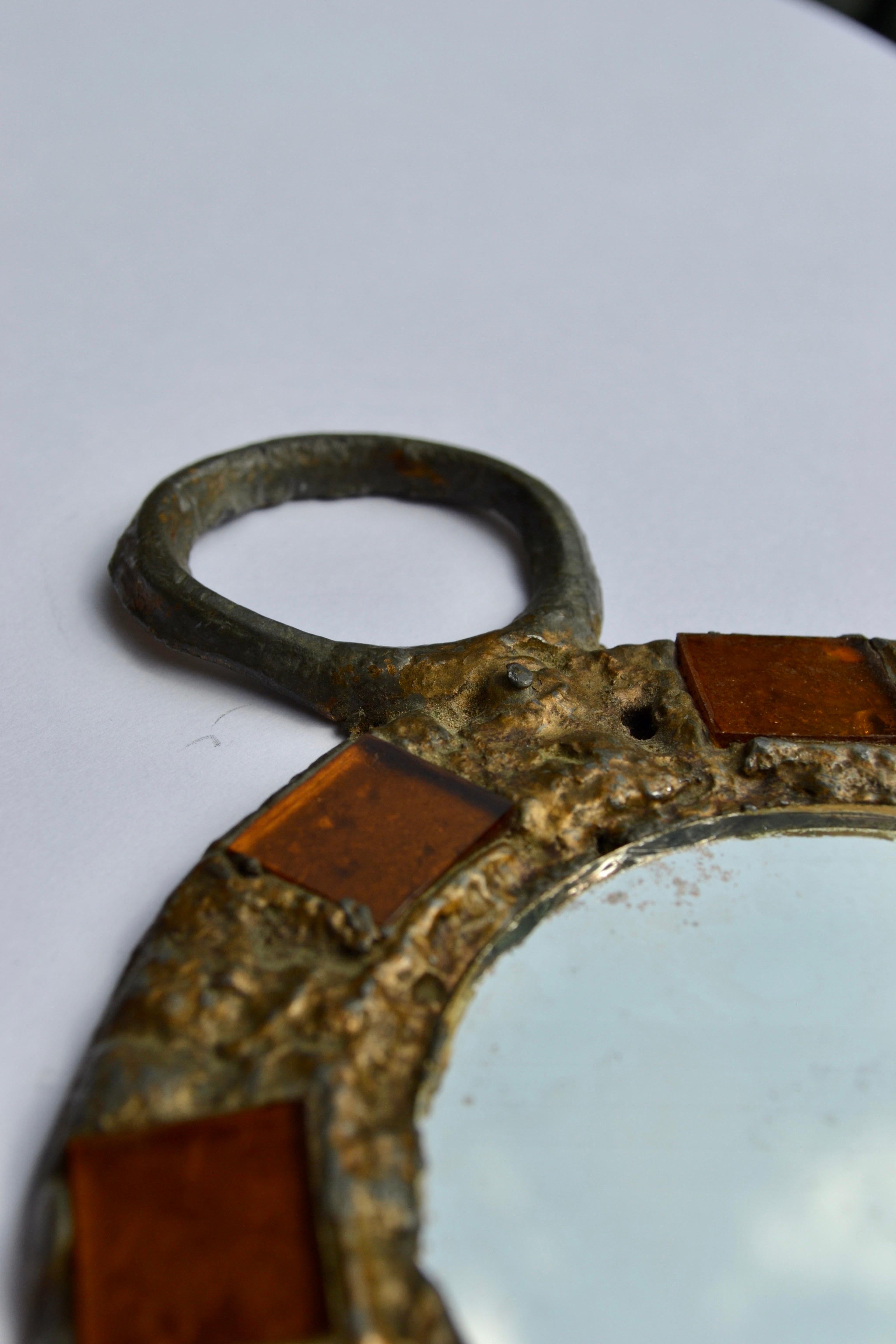 Late 20th Century Wall mirror in metal with orange talosel inlays by Irena Jaworska - France 1970 For Sale
