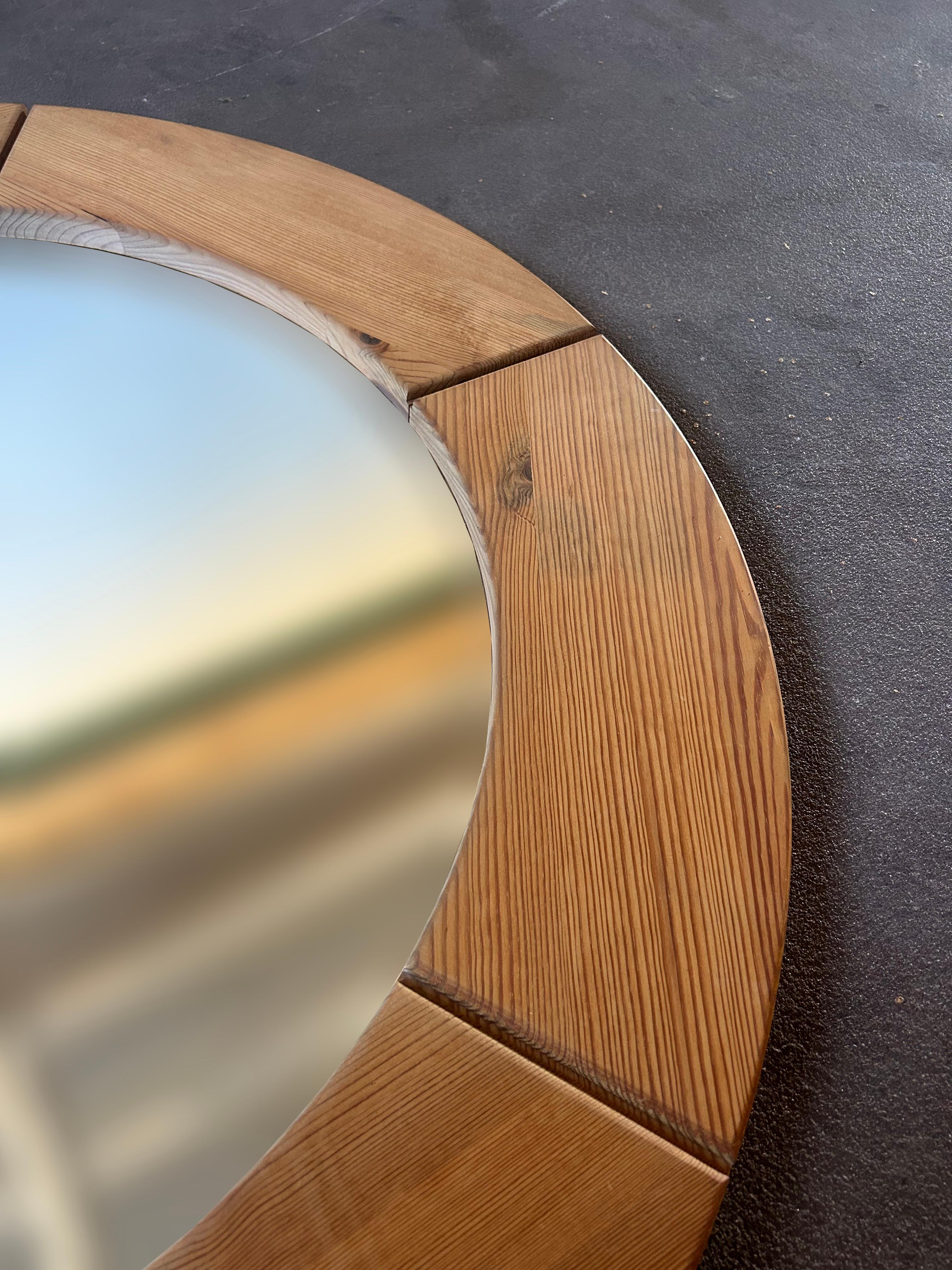 Swedish Wall Mirror in Solid Pine by Glasmäster Markaryd, Sweden 1960's
