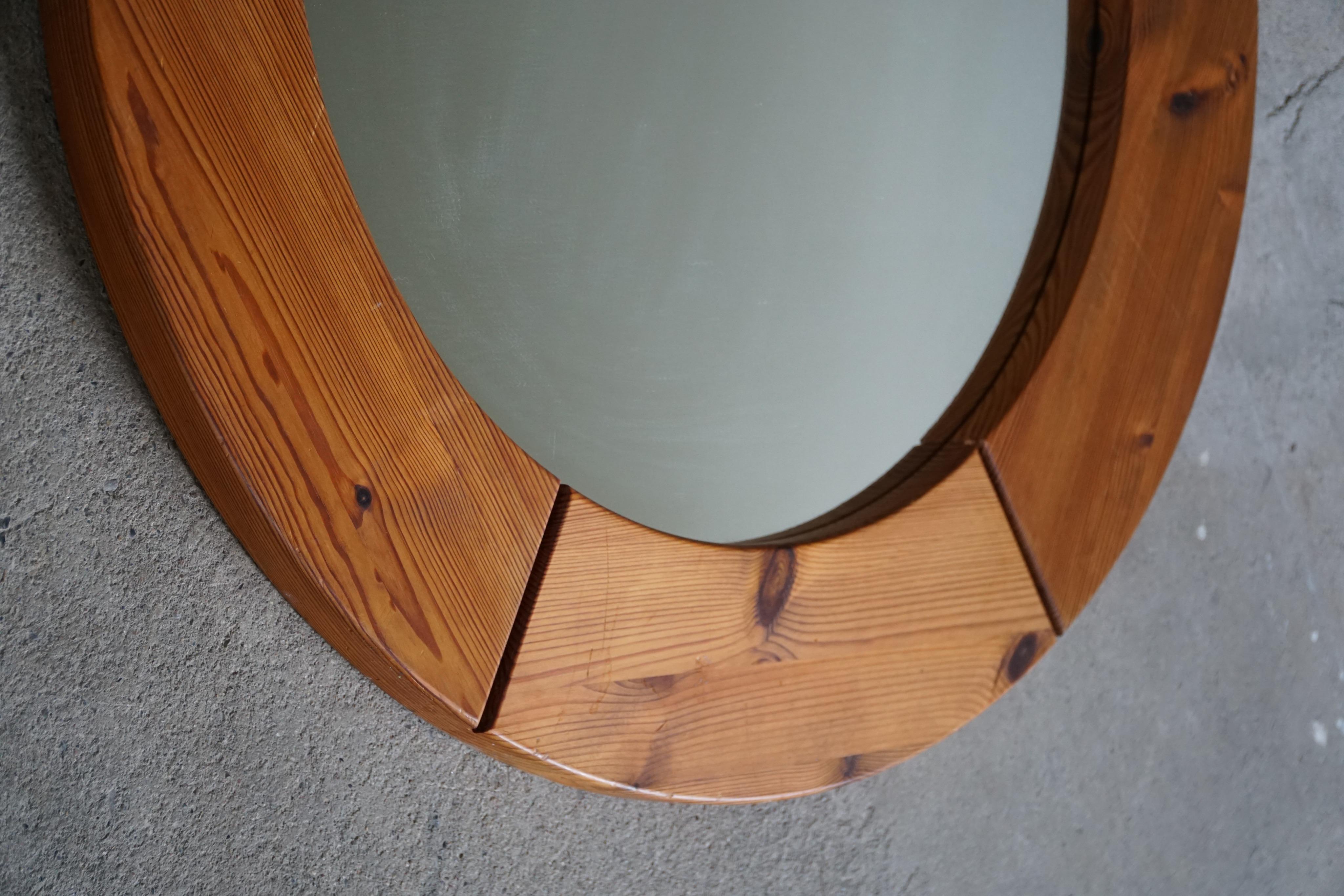 Wall Mirror in Solid Pine by Glasmäster Markaryd, Sweden, 1960s For Sale 3