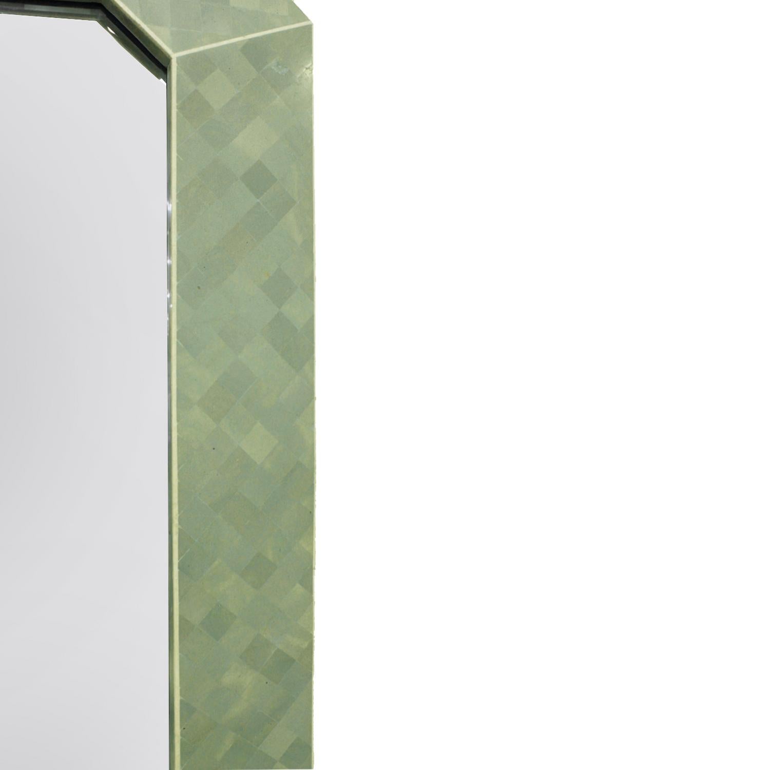 Hand-Crafted Wall Mirror in Tessellated Stone with Bone Inlays, 1970s