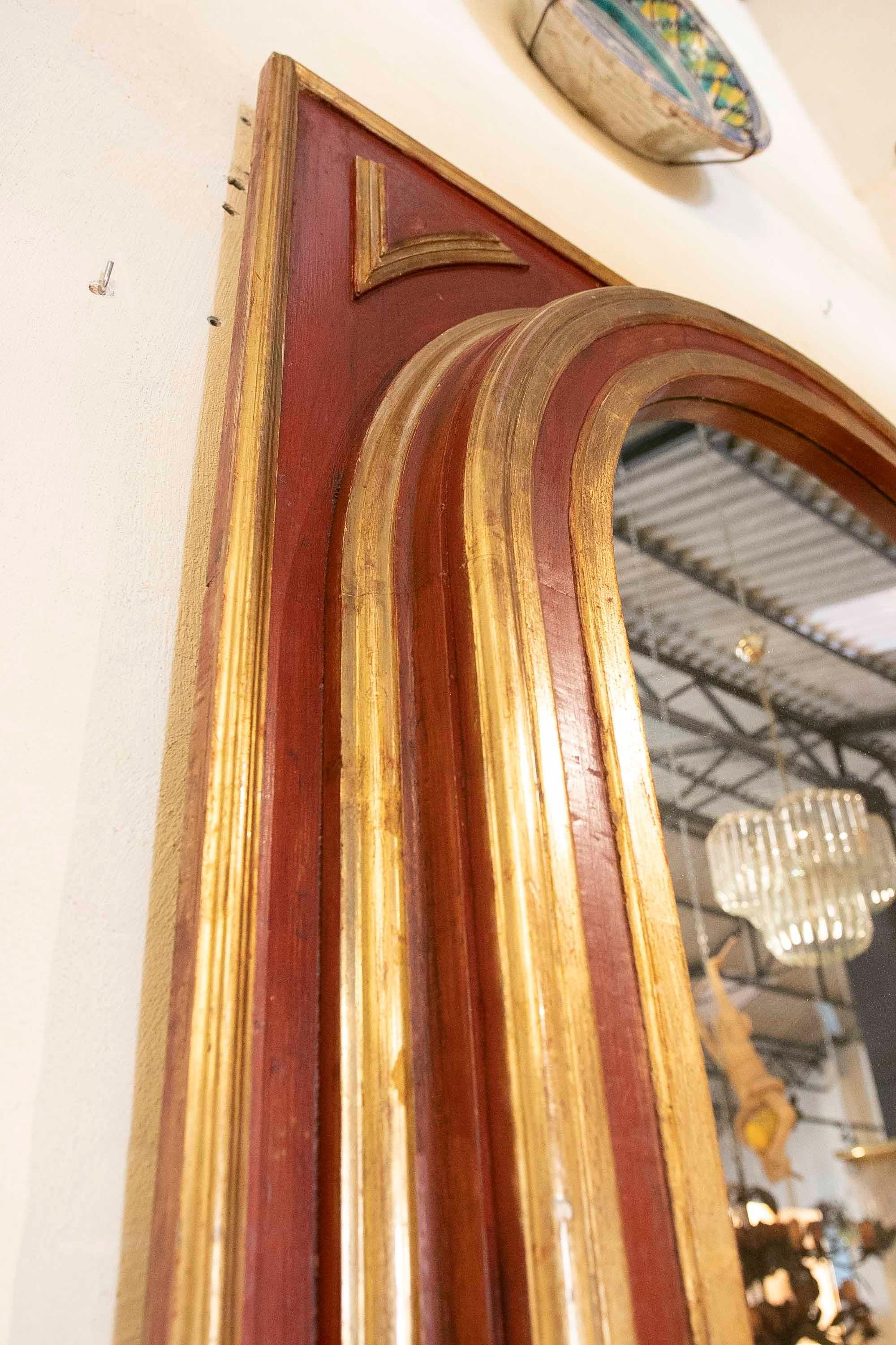 Wall Mirror in the Shape of a Semicircular Arch in Reddish and Gold 7
