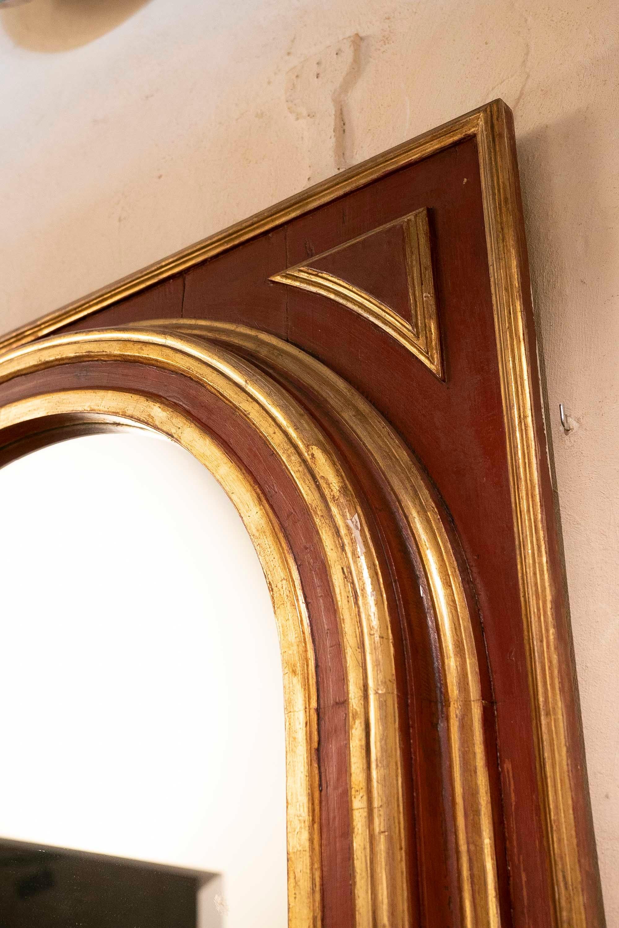 Wall Mirror in the Shape of a Semicircular Arch in Reddish and Gold 3