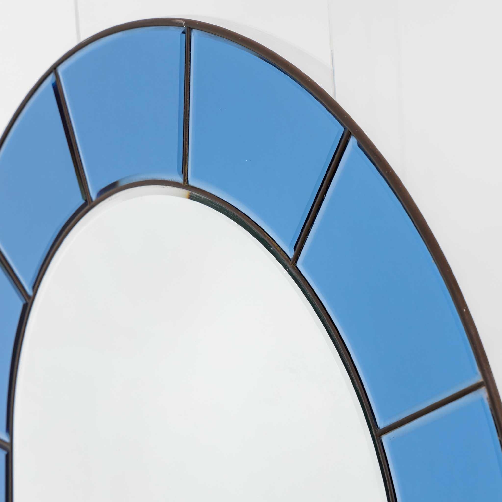 Modern Blue Wall Mirror in the Style of Cristal Arte, Glass and Metal, Italy 1960s For Sale