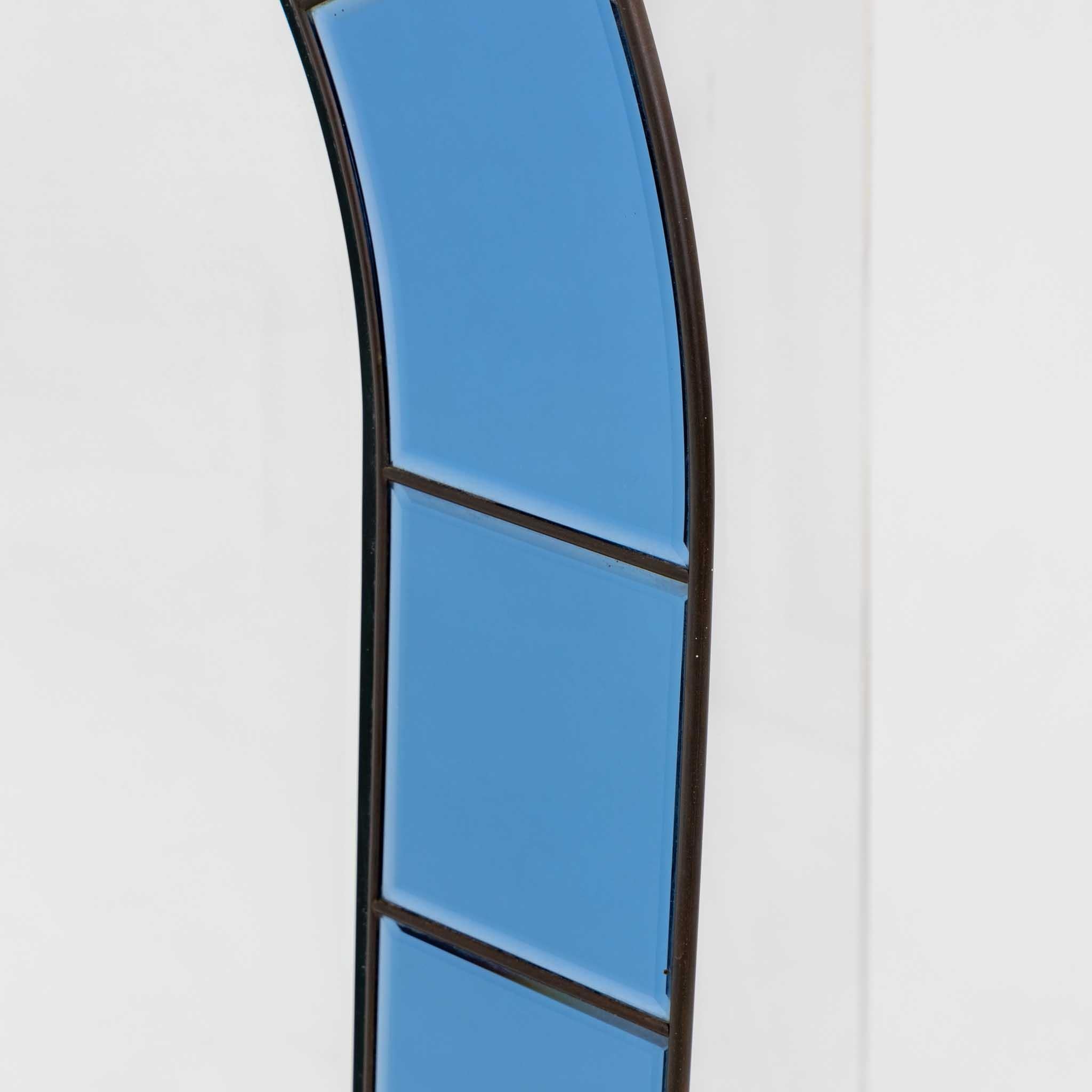 Brass Blue Wall Mirror in the Style of Cristal Arte, Glass and Metal, Italy 1960s For Sale
