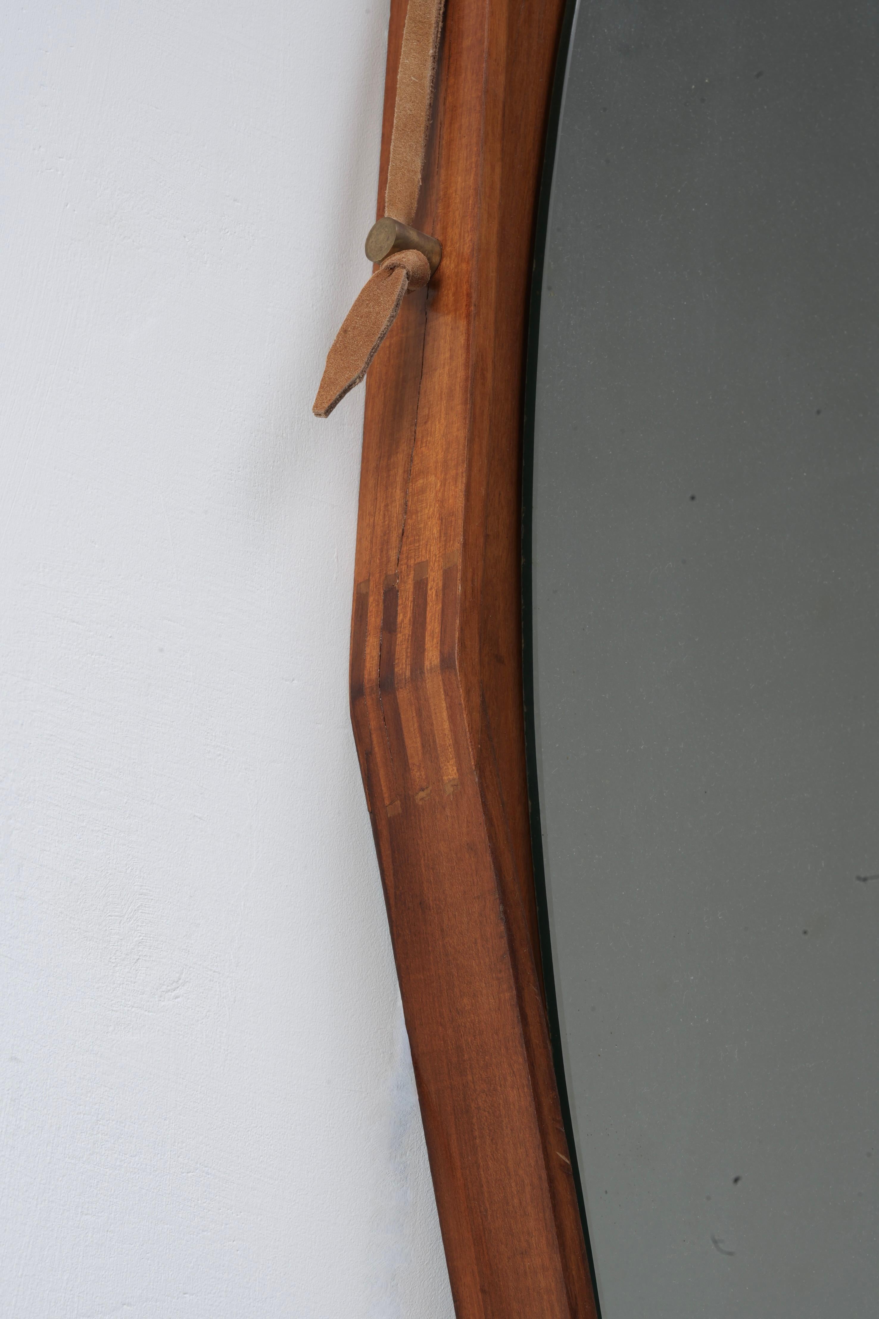 Italian Wall Mirror in Walnut, Brass and Glass, Italy, 1950's For Sale