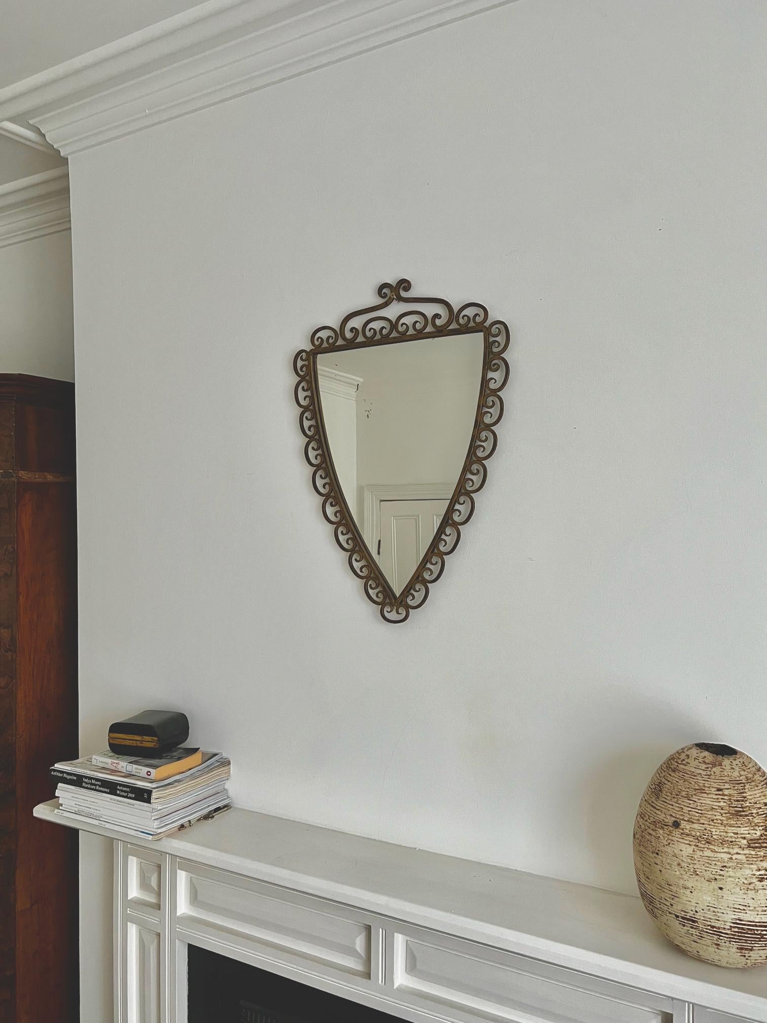 Mid-Century Modern Wall Mirror in Wrought Iron Frame with Painted Finish, Italy For Sale
