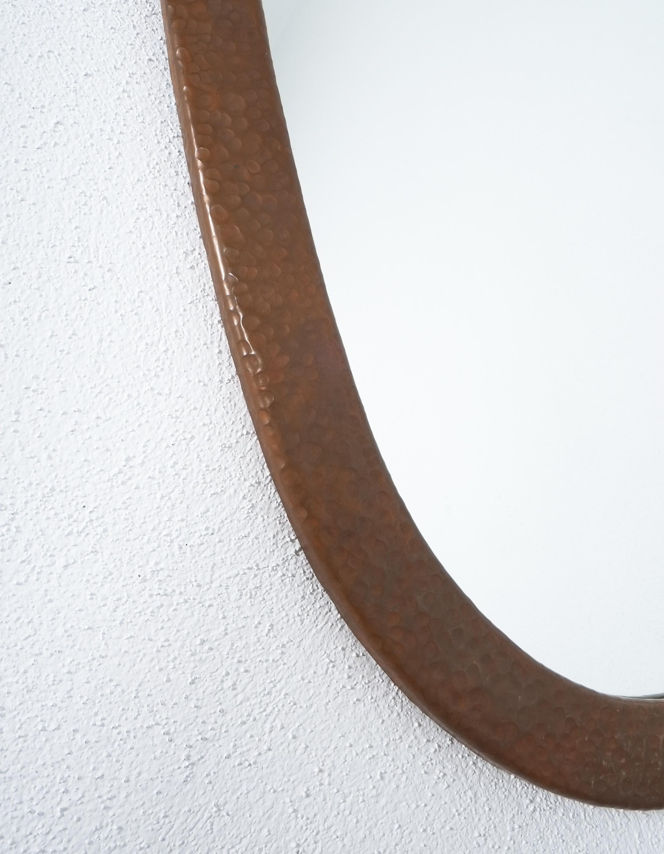 Italian Wall Mirror Large Copper Hammered Frame, Midcentury, Italy For Sale