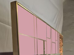 Wall Mirror Made of L-shaped Punched Brass and Pink Murano Glass, Made in Italy