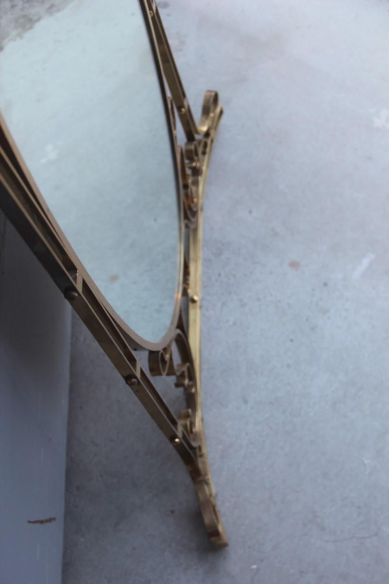 Wall Mirror Made of Shaped Solid Brass and Hand-Worked French Design, 1950 For Sale 11