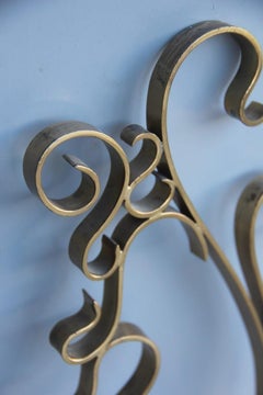 Wall Mirror Made of Shaped Solid Brass and Hand-Worked French Design, 1950