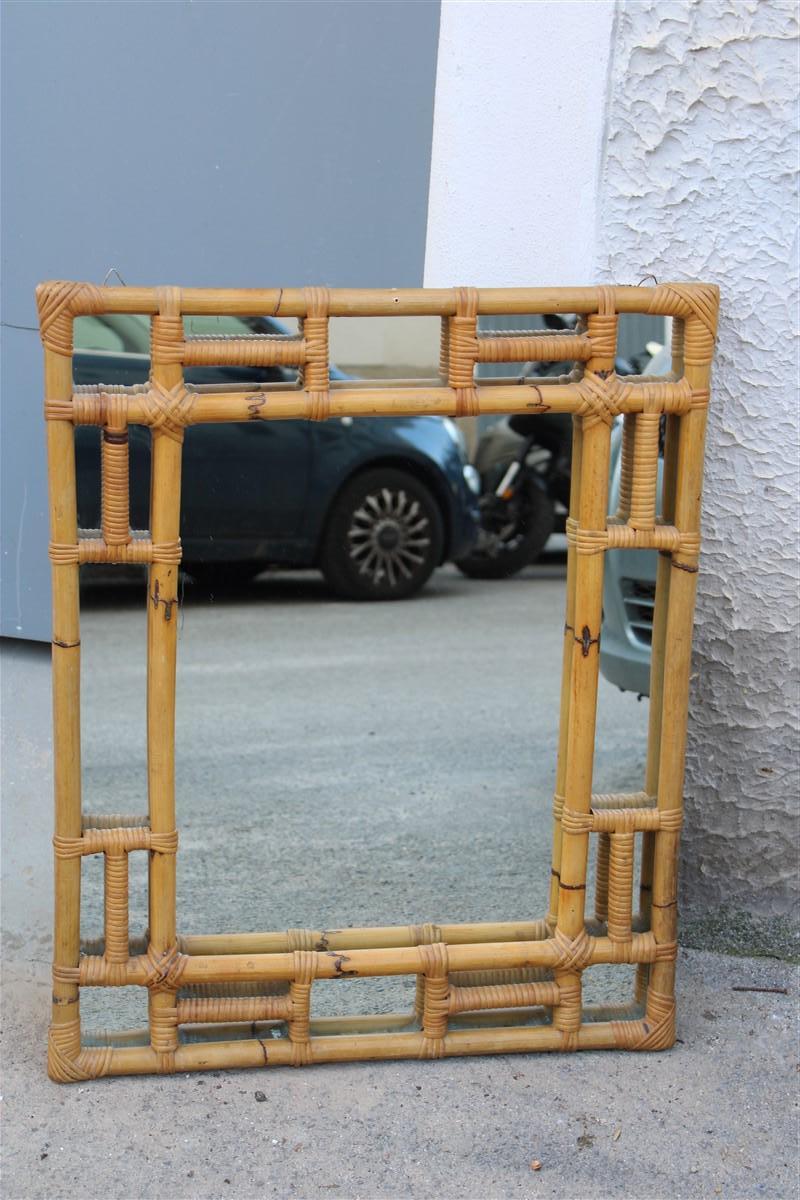Wall Mirror midcentury Italian design Solid Bamboo Minimal Vivai del Sud.