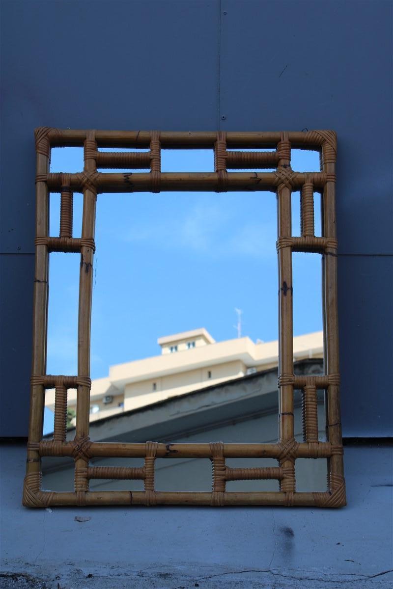 Mid-Century Modern Wall Mirror Midcentury Italian Design Solid Bamboo Minimal Vivai del Sud, 1960 For Sale