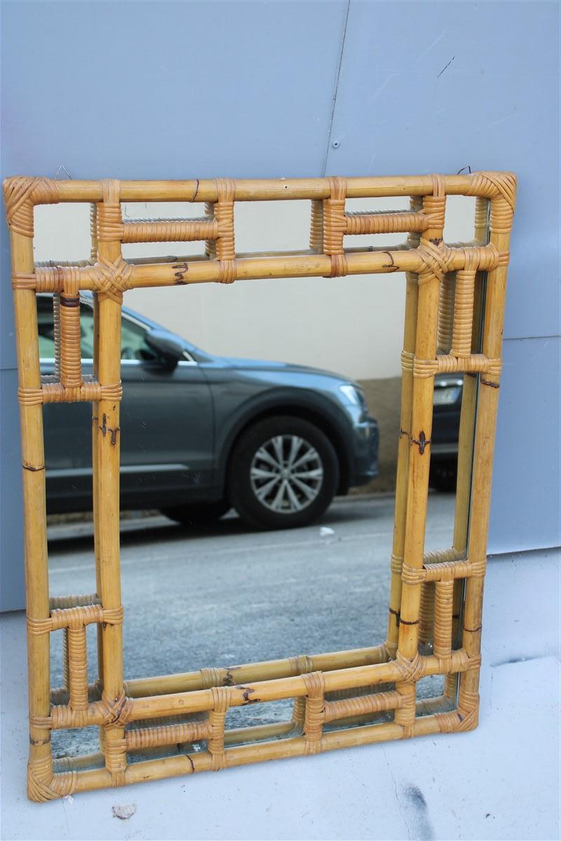 Wall Mirror Midcentury Italian Design Solid Bamboo Minimal Vivai del Sud, 1960 For Sale 3