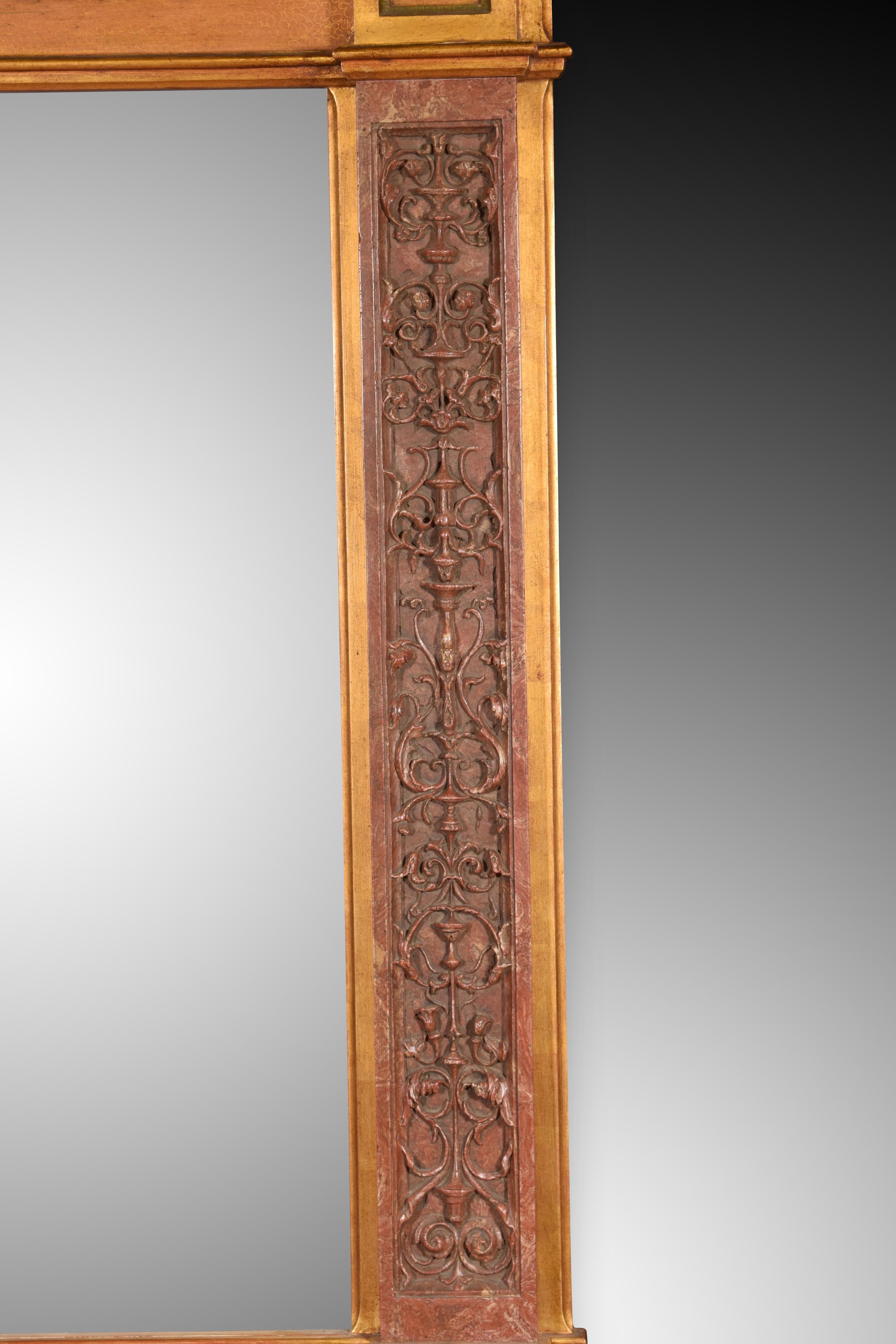 Spanish Wall mirror. Molded alabaster. 20th century, following Renaissance models. For Sale