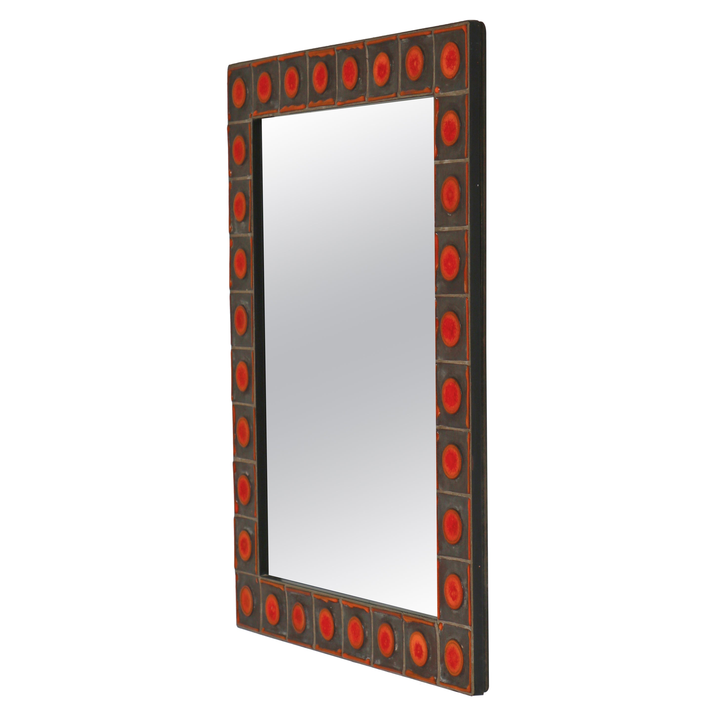 Wall Mirror Orange Ceramic Tiles by Dietlinde Hein for Knabstrup, Denmark, 1960s