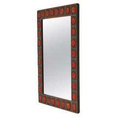 Wall Mirror Orange Ceramic Tiles by Dietlinde Hein for Knabstrup, Denmark, 1960s