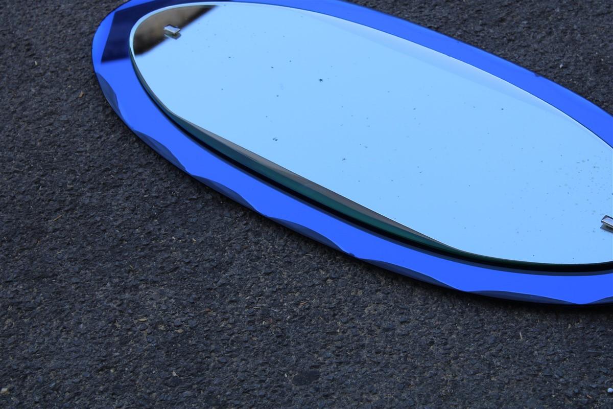 Mid-20th Century Wall Mirror Oval Blu Cobal Veca Design, Italian, 1960s For Sale