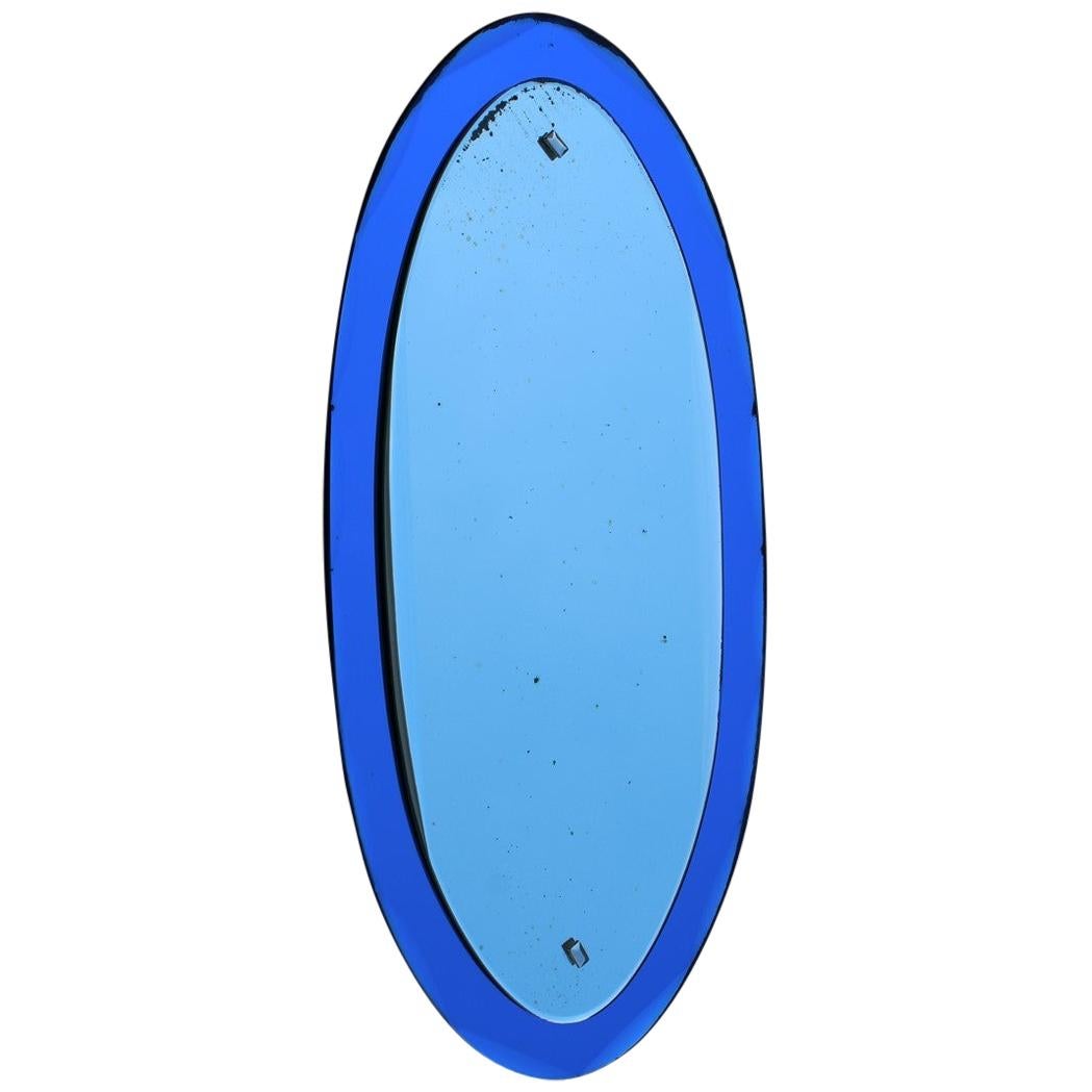 Wall Mirror Oval Blu Cobal Veca Design, Italian, 1960s For Sale