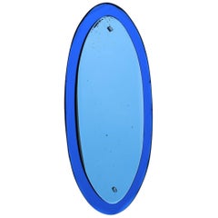 Wall Mirror Oval Blu Cobal Veca Design, Italian, 1960s