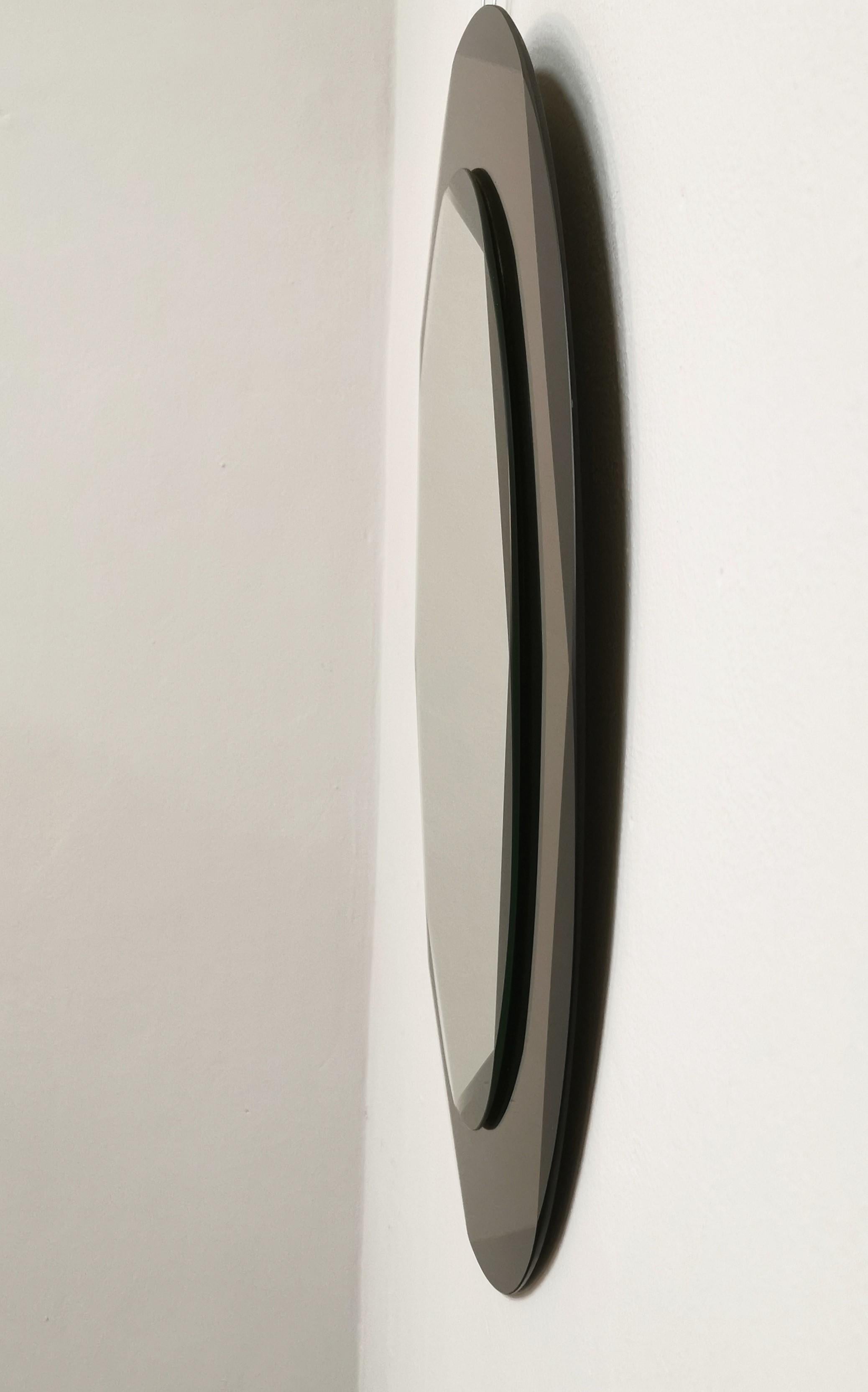Italian Wall Mirror Oval Mirrored Smoked Glass Rounded Corners Midcentury Italy 1970s For Sale