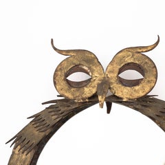 Wall Mirror, Owl in Gilded Patinated Metal, France Mid-Century Modern