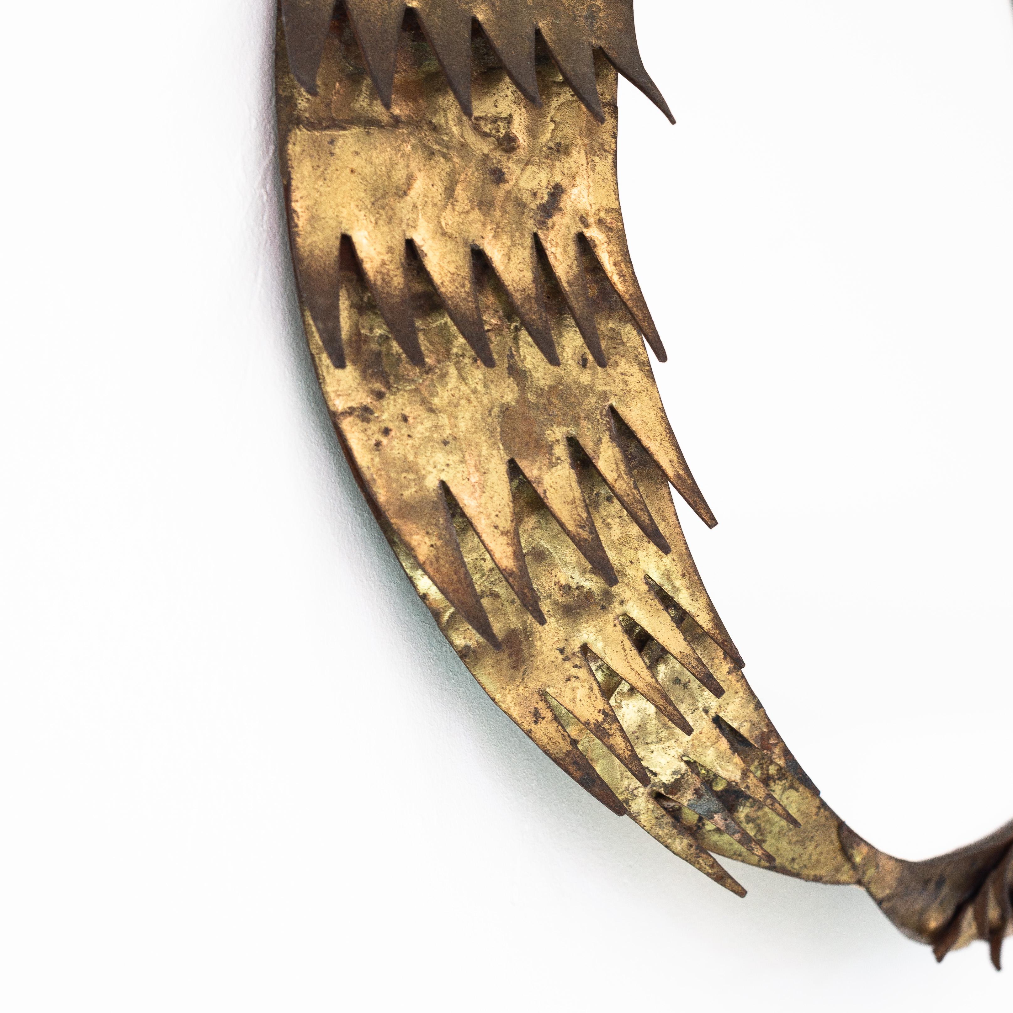 Espejo de pared, Búho en metal patinado dorado, Francia Moderno de mediados de siglo en venta 1