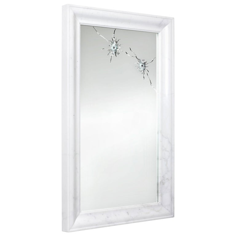 Wall Mirror Rectangular White Marble Italian Contemporary Design For