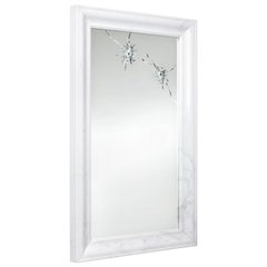 Wall Console Mirror Rectangular White Statuary Marble Frame Collectible Design