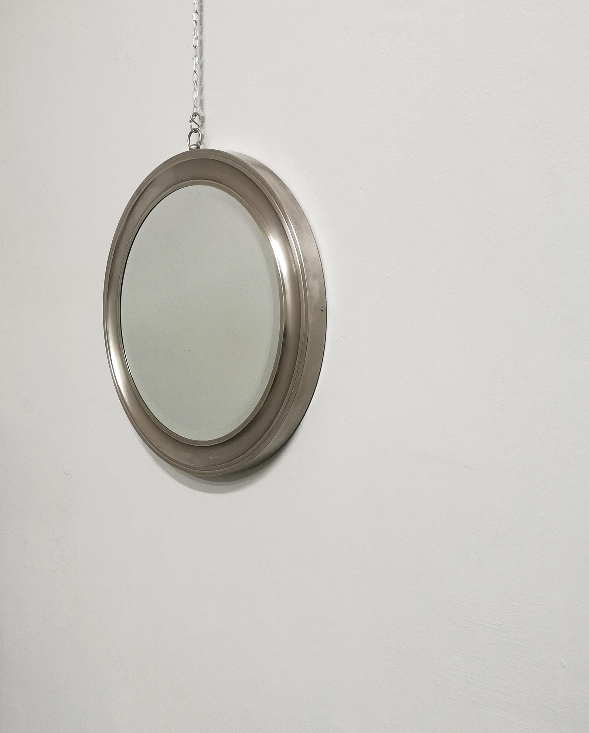 Galvanized Wall Mirror Round Sergio Mazza for Artemide Metal Midcentury Italian Design 1960