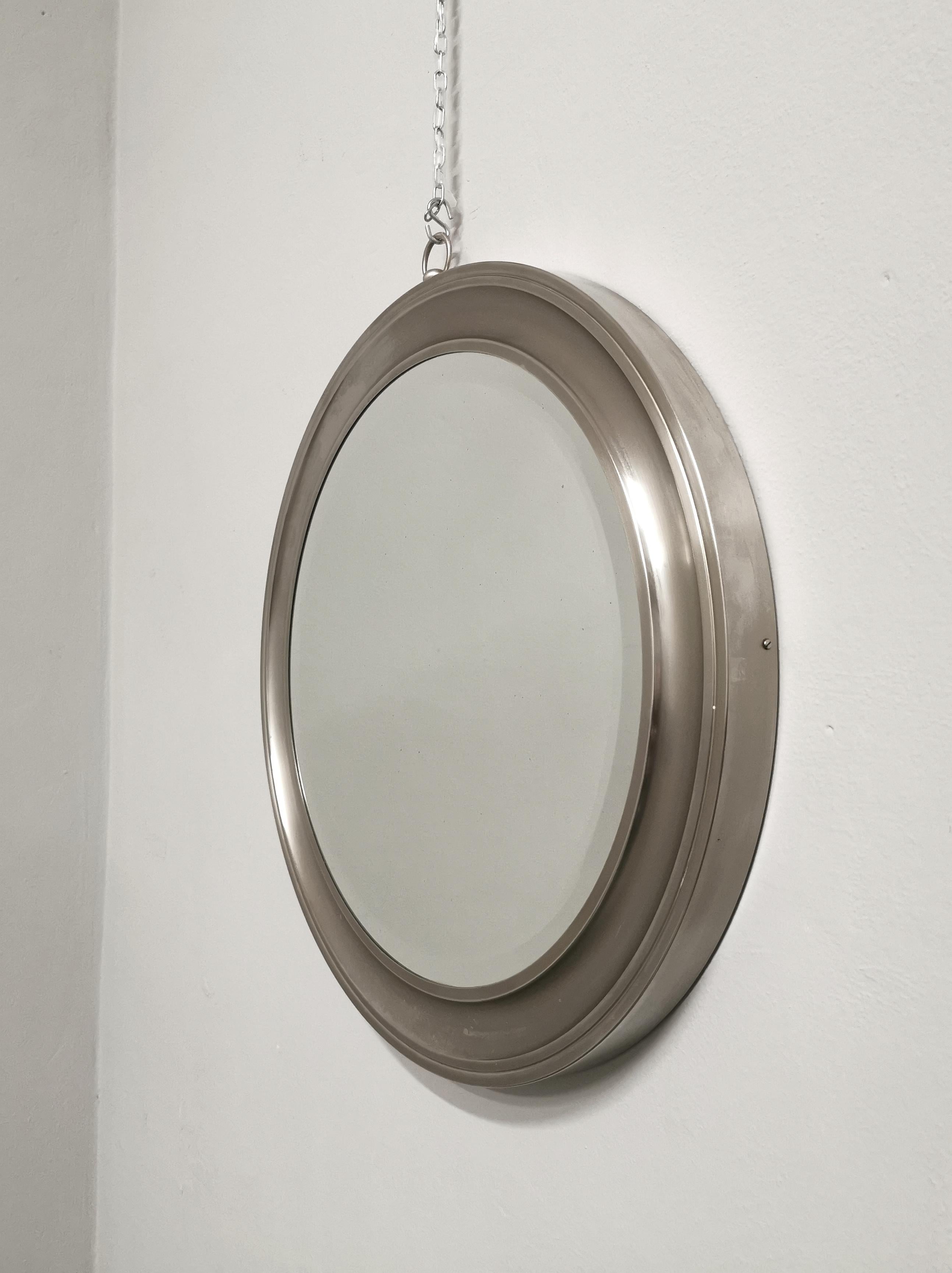 Wall Mirror Round Sergio Mazza for Artemide Metal Midcentury Italian Design 1960 In Good Condition In Palermo, IT