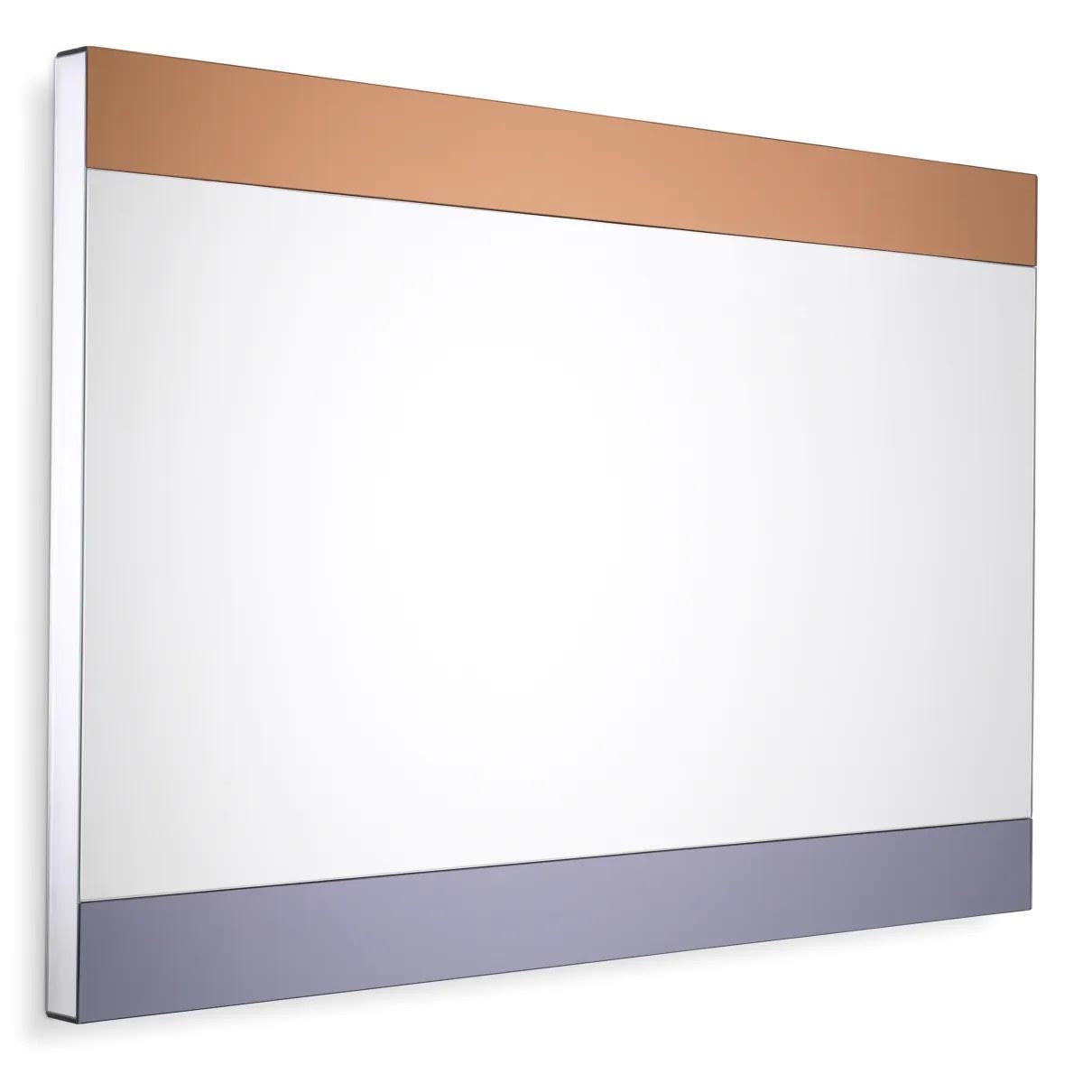 Moderne Miroir mural, verre miroité fumé et verre miroité cuivré. en vente