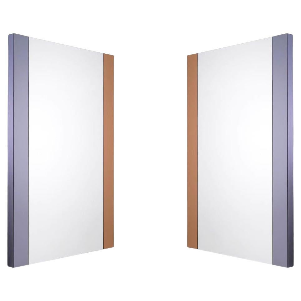 Miroir mural, verre miroité fumé et verre miroité cuivré. en vente