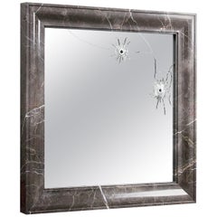 Wall or Console Mirror Square Frame in Grey Marble Collectible Design Handmade