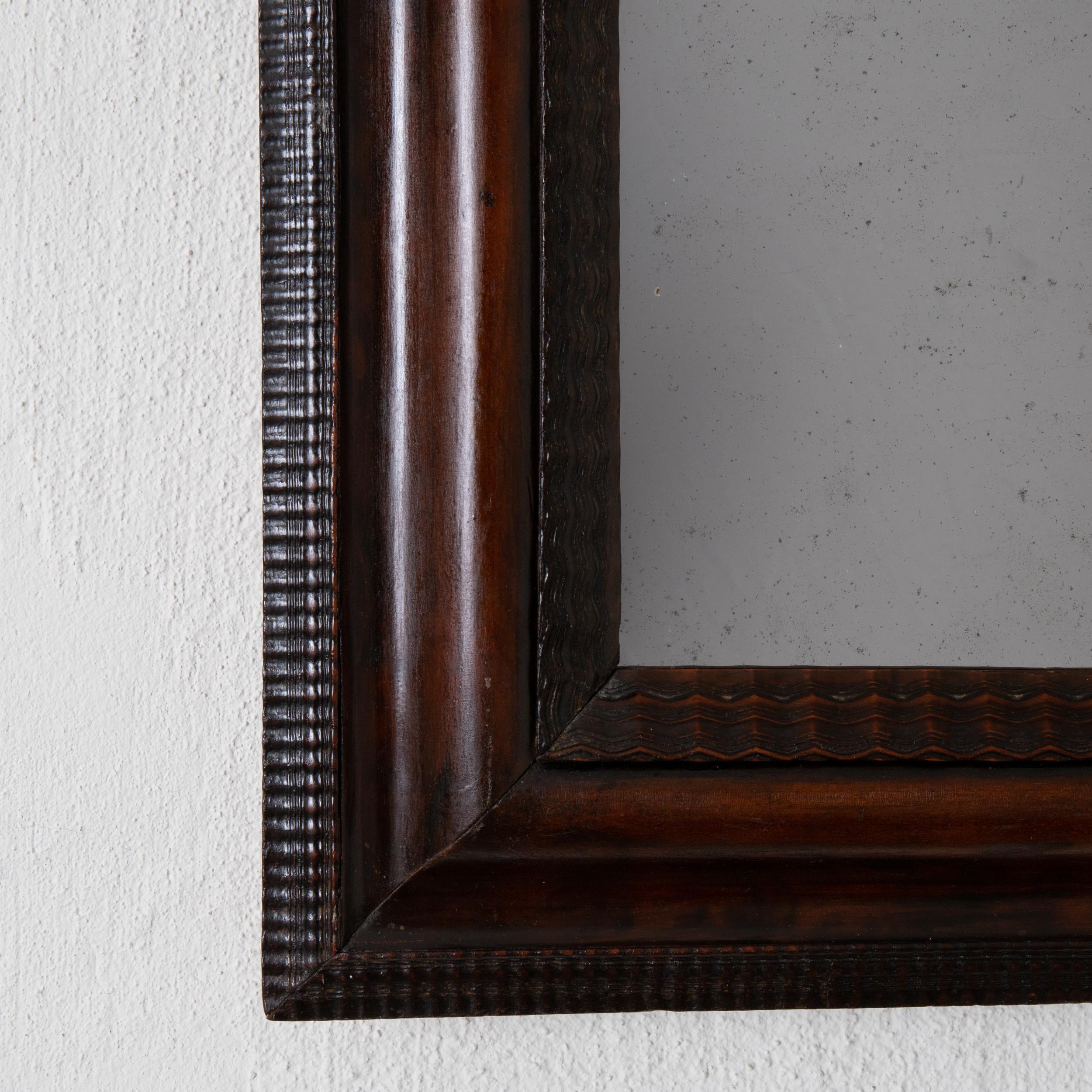 18th Century Wall Mirror Swedish Walnut Baroque Brown Frame, Sweden For Sale